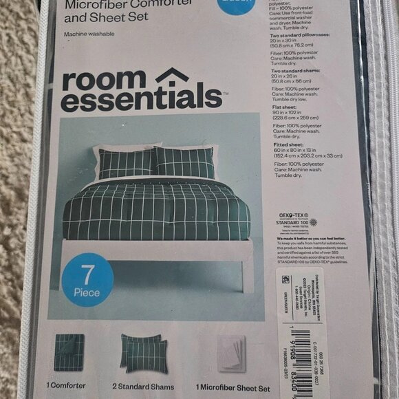 Room Essentials Reversible Comforter & Sheet Set Dark Green 7 Pieces Queen New - Picture 11 of 11